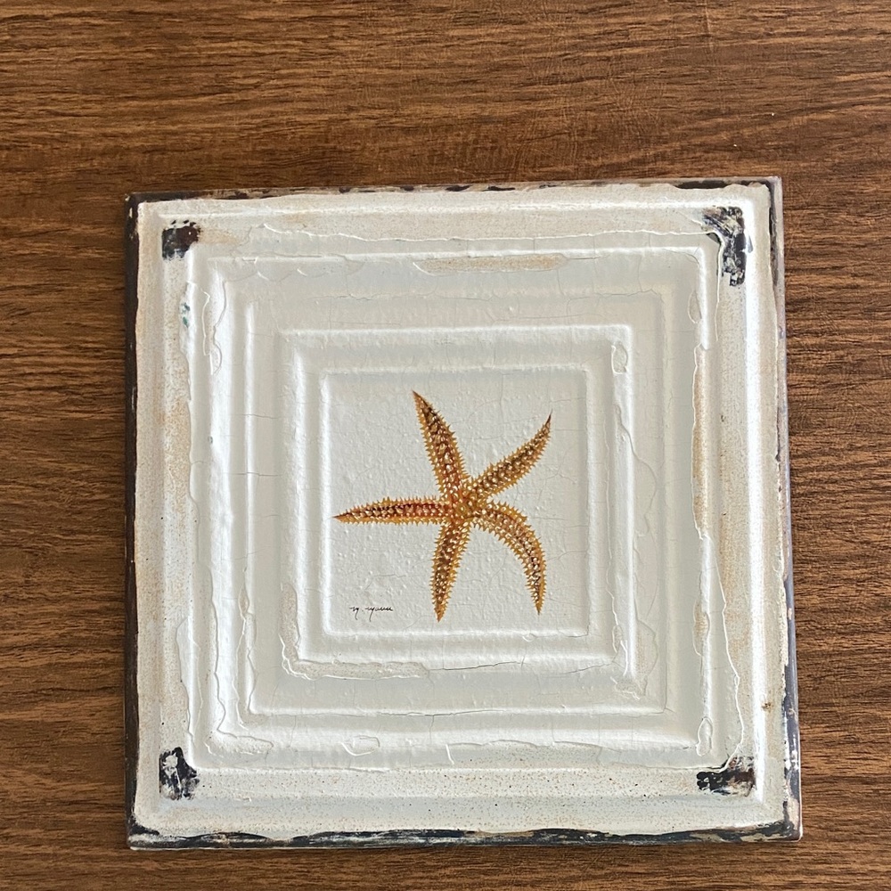 Original Hand Painted 100 Year Old Tin Ceiling Tile